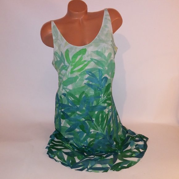 CAbi Green and Blue Leaf Print Midi Dress - Picture 2 of 10
